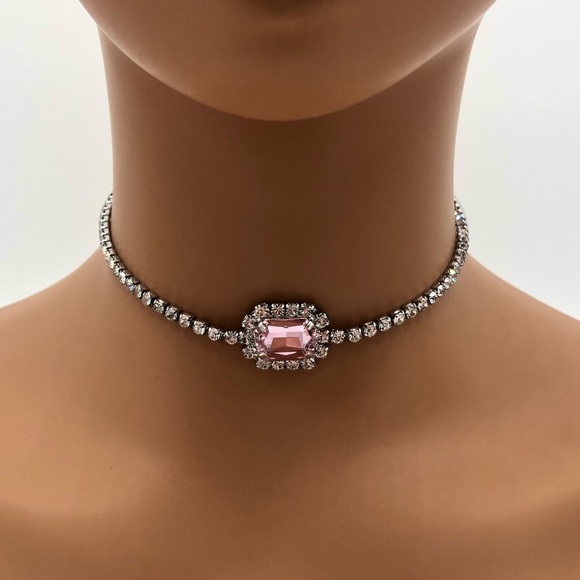 Jewelry - Tennis Rhinestone Choker Clear and Pink